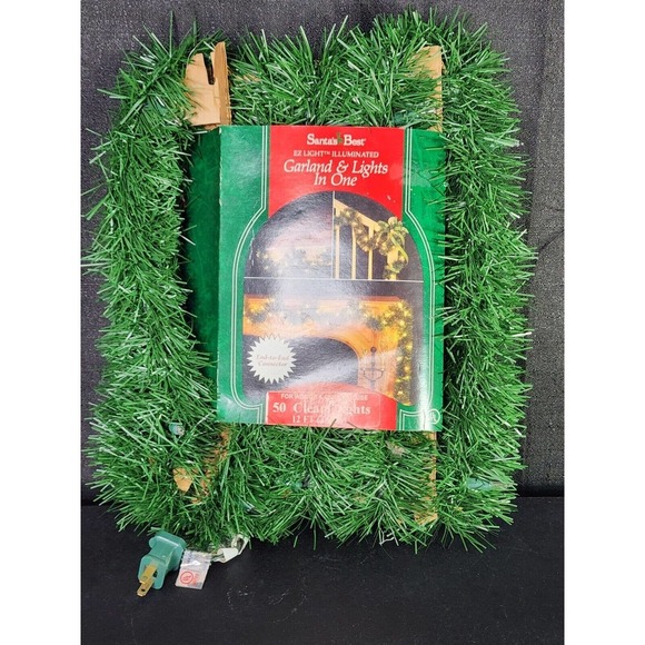 Vintage Santa's Best Green Garland & Lights in One 50 Multi Bulb 12ft Cord NOS - Picture 3 of 6